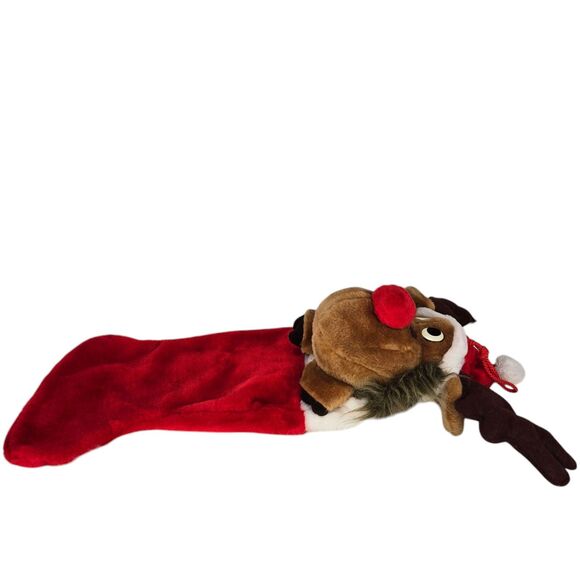 VTG Smithy 3D Plush Red Nose Reindeer Moose 27" Christmas Stocking Santa Hat - Picture 11 of 14